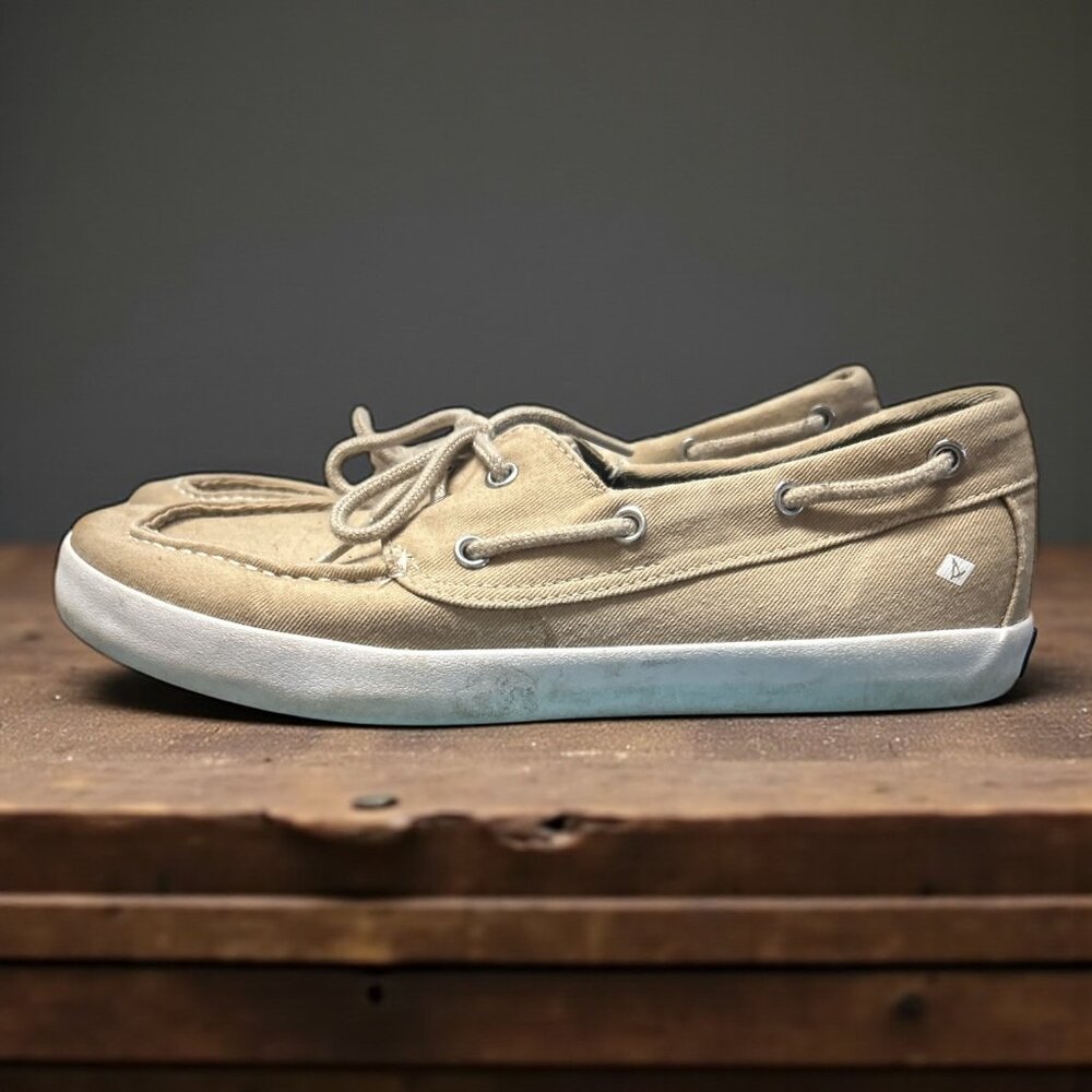 Sperry Canvas Boat Shoes Tan Beige Classic Deck Shoes